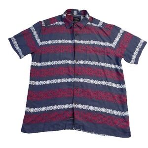Quicksilver Comfort Fit  Hawaiian Aztec Waterman Collection Mens L Red Button Up